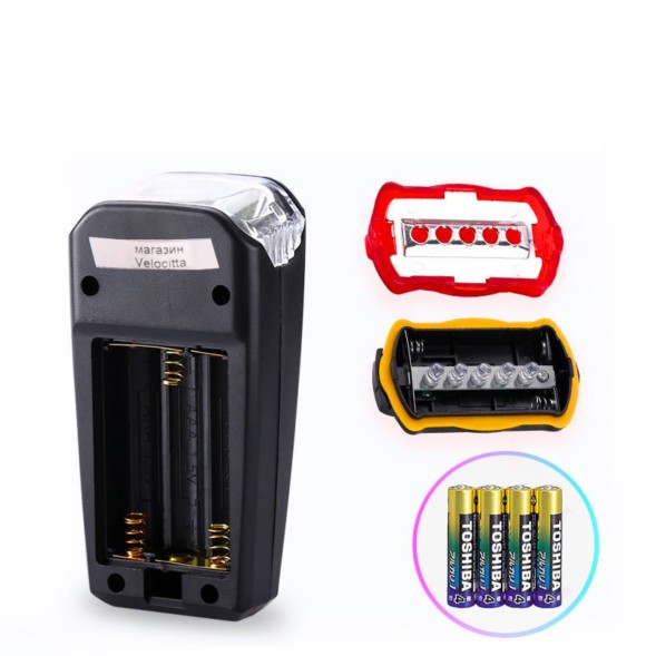 Фонари велосипедные KMS-A08, комплект (передний+задний), 5W, 8 LED, 3 режима работы, черный