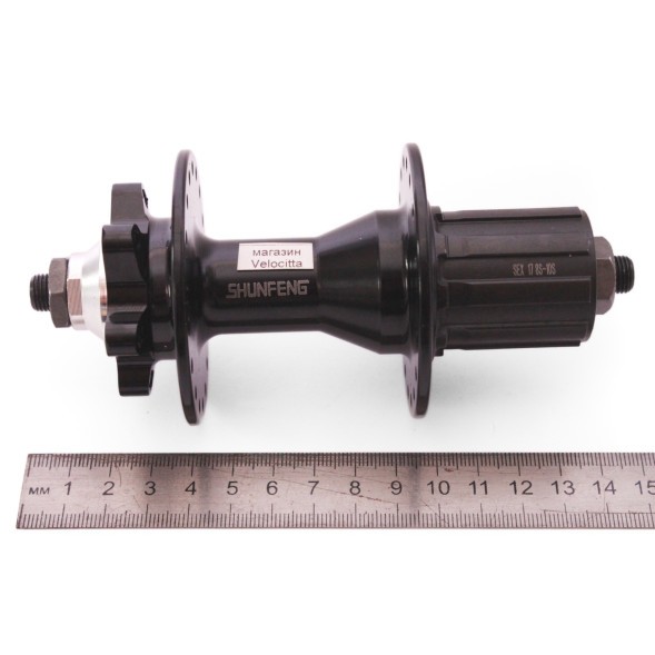 Веловтулка задняя Shunfeng SF-A260R black, ось 3/8&amp;quot;х135x145 мм, ALU, под диск 6 болтов, под кассету 8/10 ск., на эксцентрике, 36 отверстий, box