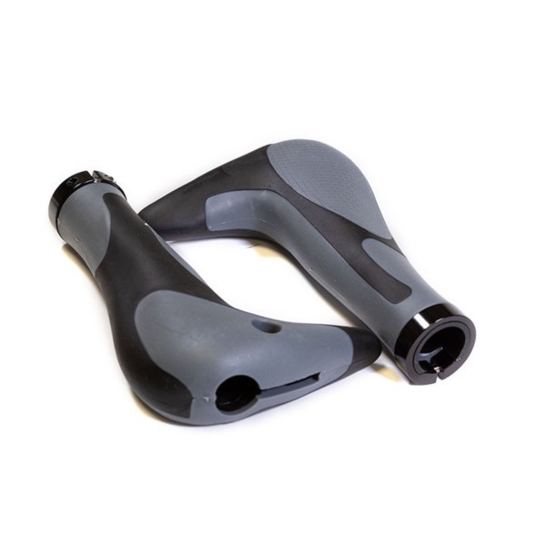 Ручки руля велосипеда Hualong HL-G205-Grey-Black, 150 мм, резиновые, 2-х компонентные, эргономические, фиксаторы алюминиевые, рога, с заглушками руля, торг. уп.