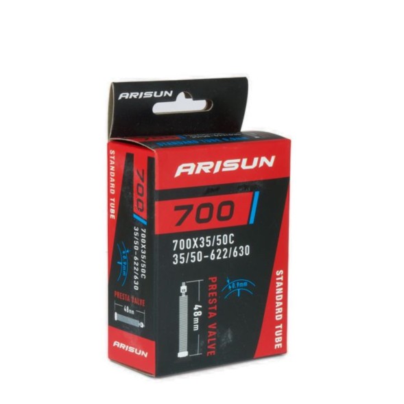 Велокамера Arisun Standard U011021 700x35/50C (35/50-622/630), FV-48 мм, бутиловая 0.9 мм, Black