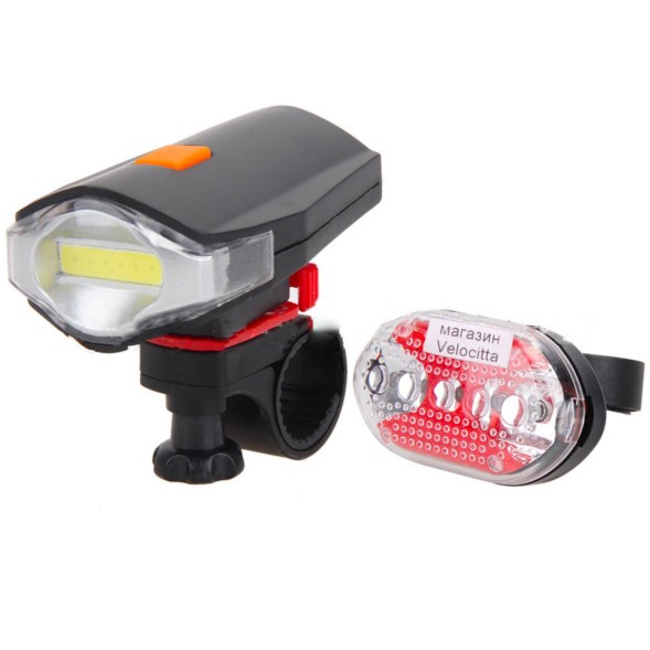 Фонари велосипедные КК-530, комплект (передний+задний) 6/5 LED, 3/7 режимов, 5хAAA, чёрный