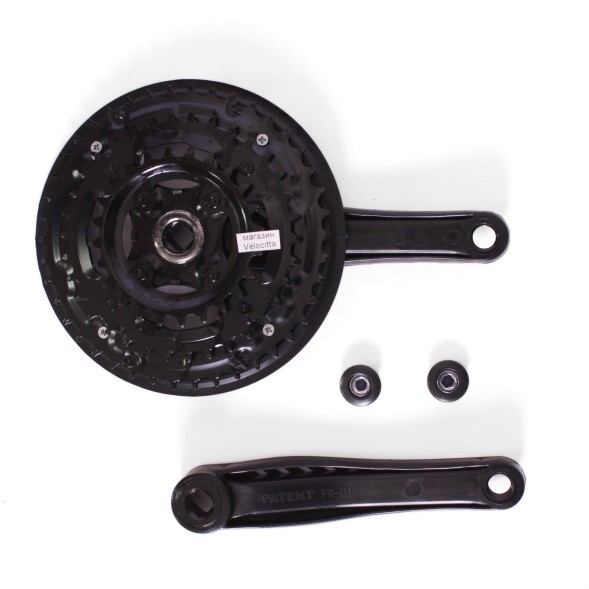 Система шатунов велосипедная PC22-S2442SG-1, 26 дюйма, 24/34/42T, 170 мм, под квадрат, с защитой (белая вставка)