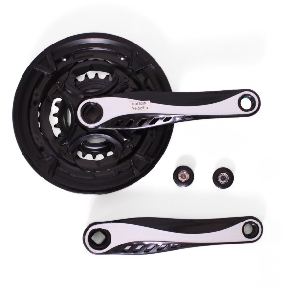 Система шатунов велосипедная PC22-S2442SG-1, 26 дюйма, 24/34/42T, 170 мм, под квадрат, с защитой (белая вставка)