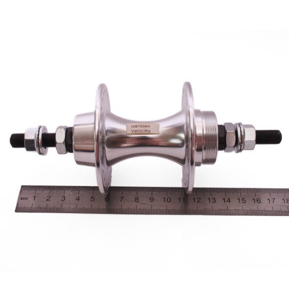 Втулка задняя Wang Zheng WZ-A207R 1S silver, BMX, алюминиевая, под трещотку, на гайках, 48 отверстий, ось 3/8&amp;quot;x114x175 мм, хром