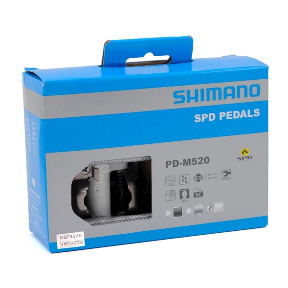 Педали велосипедные Shimano PD-M520, Mountain SPD, ось Cr-Mo, белые, инд. упаковка