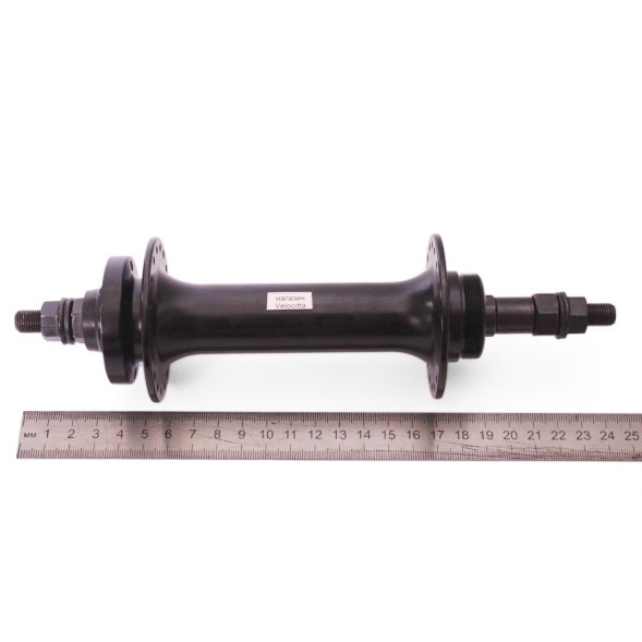 Втулка задняя Wang Zheng WZ-A213R black, FAT BIKE, ось 3/8&amp;quot;х195x240 мм, алюминиевая, под диск 6 болтов, под трещотку, на гайках, 36 отверстий, торг. уп.