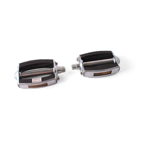 Педали металло-резиновые JK3585, овальные, в металлической окантовке, 100x70 мм, с катафотами, хром