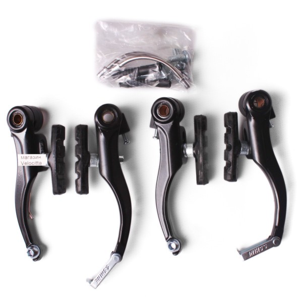 Тормоза V-Brake в сборе, набор: передние/задние, алюминиевые, черный