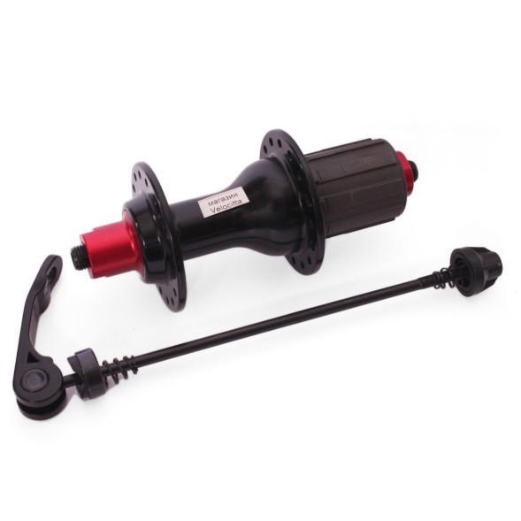 Втулка задняя Wang Zheng WZ-A285RBQ-32 black, ROAD, ось M10x130x140 мм, под кассету 8-11скоростей, на эксцентрике, 32 отверстия, алюминиевая, промподшипники, красно-черная