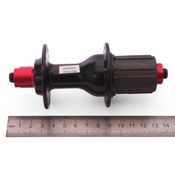 Втулка задняя Wang Zheng WZ-A285RBQ-32 black, ROAD, ось M10x130x140 мм, под кассету 8-11скоростей, на эксцентрике, 32 отверстия, алюминиевая, промподшипники, красно-черная