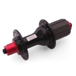 Втулка задняя Wang Zheng WZ-A285RBQ-32 black, ROAD, ось M10x130x140 мм, под кассету 8-11скоростей, на эксцентрике, 32 отверстия, алюминиевая, промподшипники, красно-черная