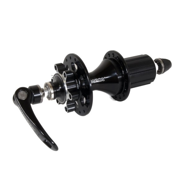 Веловтулка задняя Quanta KT-XA2R, CYCLOCROSS, ось 10х135х145 мм, ALU, под диск 6 болтов, под кассету 8/10 speed, с эксцентриком, 32H, промподшипники, черная, б/уп.