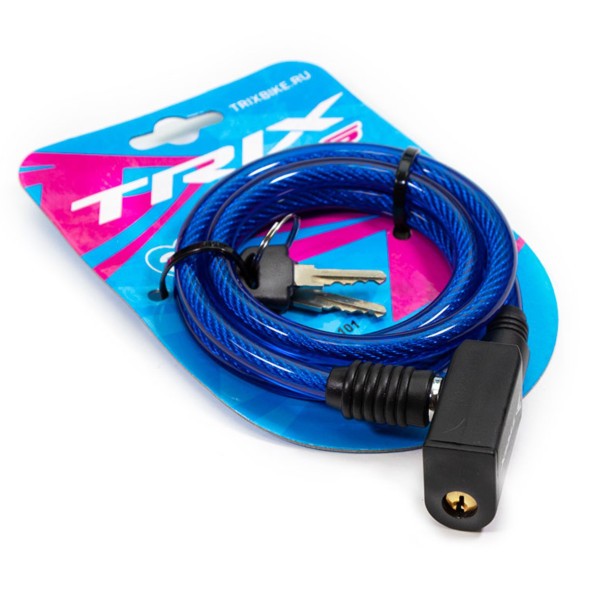 Замок противоугонный Trix GK102.101-BLUE, 8×1000 мм, трос стальной, с ключами, в оболочке пластиковой, блистер