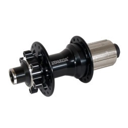 Втулка задняя Quanta KT-XF4R, DFREERIDE/GRAVE, ось полая 19х142 мм, алюминиевая, под Disk 6 болтов, под кассету 11 ск., без эксцентрика, 32H, промподшипники, черная