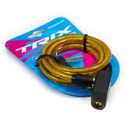 Велозамок Trix GK102.101-YELLOW, 8×1000 мм, трос стальной, с ключами, в оболочке, блистер
