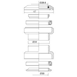 Рулевой вело набор Kenli KL-B208, 9 деталей, безрезьбовая, 1 1/8"x34x30 мм, высота 29.5 мм, промподшипники, алюминий