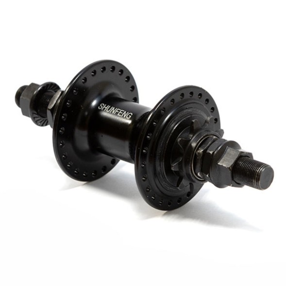 Втулка задняя Shunfeng SF-A213R black, ось 3/8&amp;quot;х135x175 мм, алюмин., под V-брейк, под трещотку, с гайками, 36 отверстий, промподшипники, черная