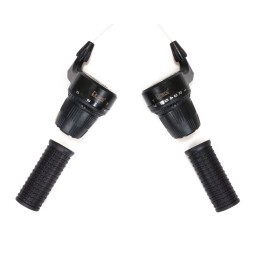 Шифтеры велосипедные Power T-50 (3x7), левый/правый, ревошифт, тросы, оплетка, грипсы 90 мм, Black