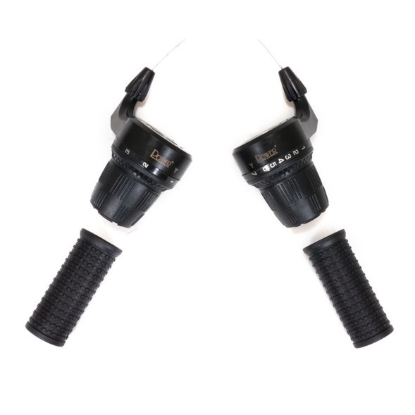 Шифтеры велосипедные Power T-50 (3x7), левый/правый, ревошифт, тросы, оплетка, грипсы 90 мм, Black