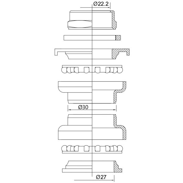 Рулевой набор велосипедный Kenli KL-B202, 1&amp;quot; 5/32&amp;quot;x16, 8 деталей, резьбовая, 22.2x30x27 мм, подшипники, высота 33 мм, сталь