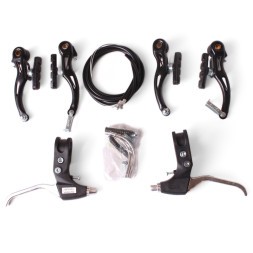 Комплект тормоза V-Brake в сборе, набор: ручки металл, стальные передние/задние тормоза, тросики, черный
