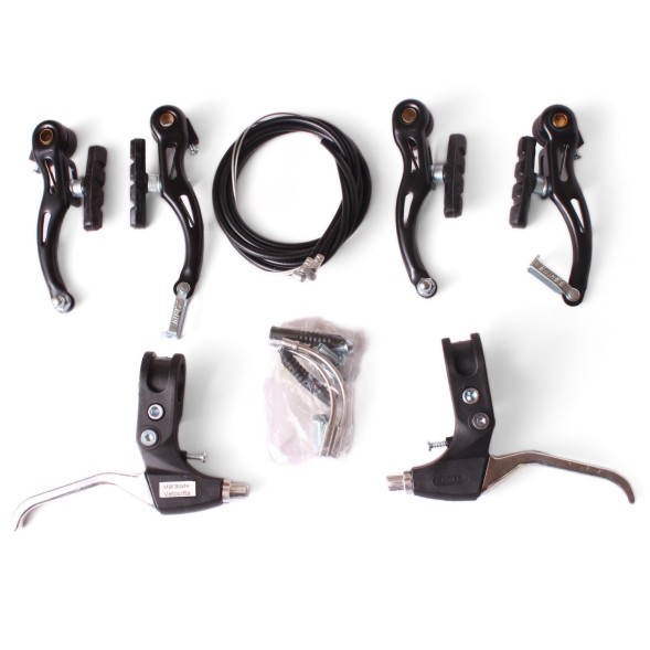 Комплект тормоза V-Brake в сборе, набор: ручки металл, стальные передние/задние тормоза, тросики, черный