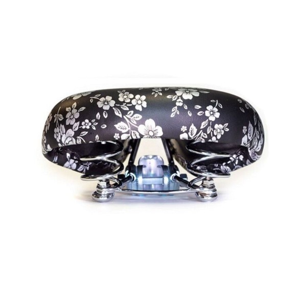 Седло велосипедное HF-AZ-0801A, 245х210 мм, на пружинах, с замком, Comfort, Black/Flower