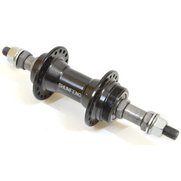 Втулка задняя Shunfeng SF-A213R black, ось 3/8&amp;quot;х135x175 мм, алюмин., под V-брейк, под трещотку, на гайках, 36 отверстий, пром.подшипники, б/уп.