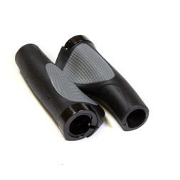 Ручки велосипедные Hualong HL-G311-1-Grey-Black, 130 мм, резиновые, 2-х компонентные, эргономические, алюминиевые фиксаторы, с заглушками руля, б/уп.