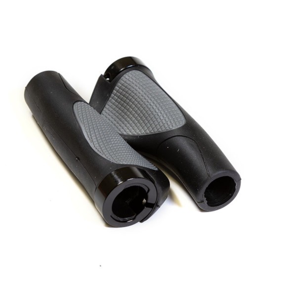 Ручки велосипедные Hualong HL-G311-1-Grey-Black, 130 мм, резиновые, 2-х компонентные, эргономические, алюминиевые фиксаторы, с заглушками руля, б/уп.