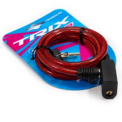 Велосипедный замок Trix GK102.101-RED, 8×1000 мм, трос стальной, с ключами, в пластиковой оболочке, блистер