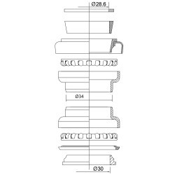 Рулевой набор Kenli KL-B207, 10 деталей, 1 1/8"x34x30 мм, с подшипниками 5/32"x20 мм, высота 26 мм, алюминий/сталь