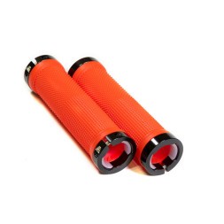 Ручки на руль велосипедные HL-G201-Red-Black, 130 мм, резиновые, алюминиевые фиксаторы, с заглушками, торг. уп.