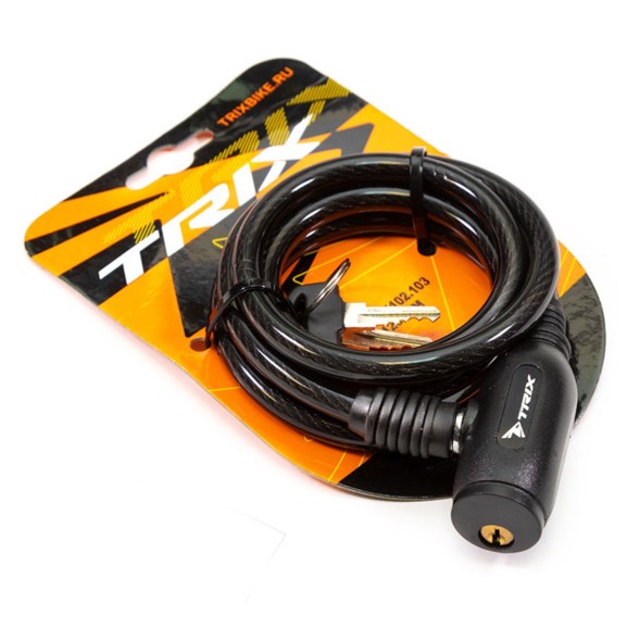 Замок велосипедный Trix GK102.103, 8×1200 мм, трос стальной, с ключами, в пластиковой оболочке, Black