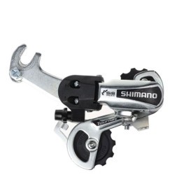 Переключатель задний Shimano Tourney TY21-B, GS, 6 скоростей, крепление - ось, серебристый, торг. уп.