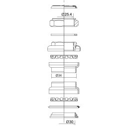 Рулевой набор Kenli KL-B206, 9 деталей, 1 1/8", 28.6x34x30 мм, с подшипниками 5/32"x20 мм, высота 38 мм, сталь