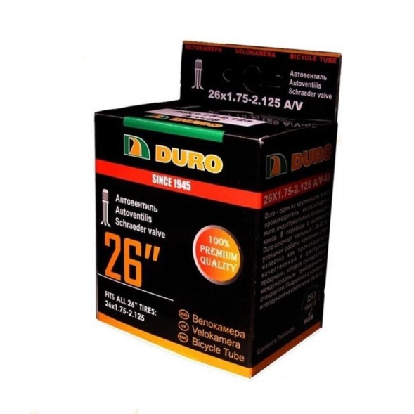 Велосипедная камера Duro 26x1.75/2.125, бутиловая, автониппель A/V, торг. уп.