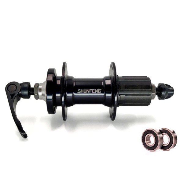 Втулка задняя Shunfeng SF-A217R black, алюмин., под диск 6 болтов, под кассету 8/10 ск., с эксцентриком, 36H, ось 3/8&amp;quot;х135x145 мм, на промподшип., б/уп.