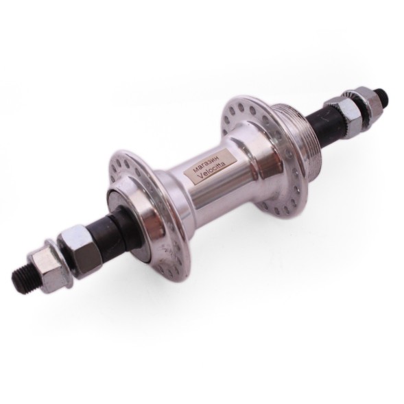 Веловтулка задняя Wang Zheng WZ-A201R silver, ось 3/8&amp;quot;х135x175 мм, ALU, под V-brake, под трещотку, на гайках, 36 отверстий, хром