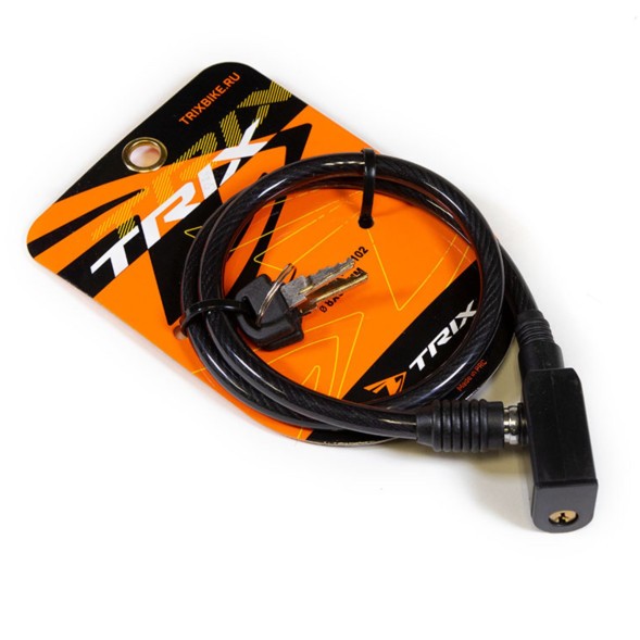 Замок противоугонный Trix GK101.102, 8×650 мм, трос стальной, с ключами, в оболочке пластиковой, Black