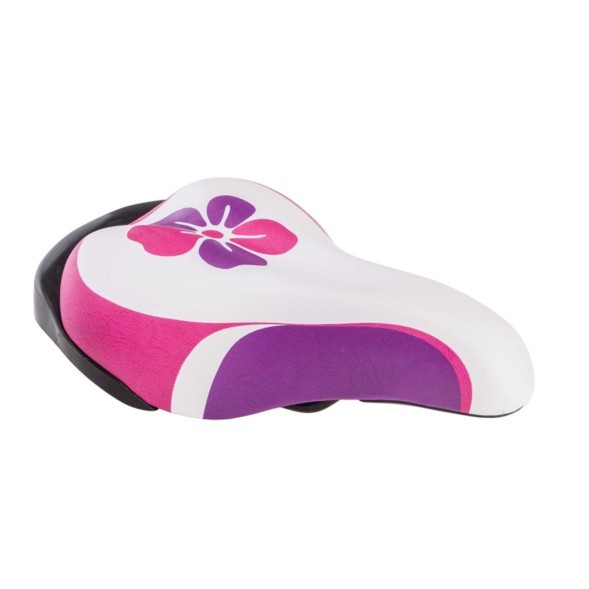 Седло Hongfei HF-AZ-5593-4-RBK, детское, 215х150 мм, с замком, с родительской ручкой, белое/розовое/фиолетовое