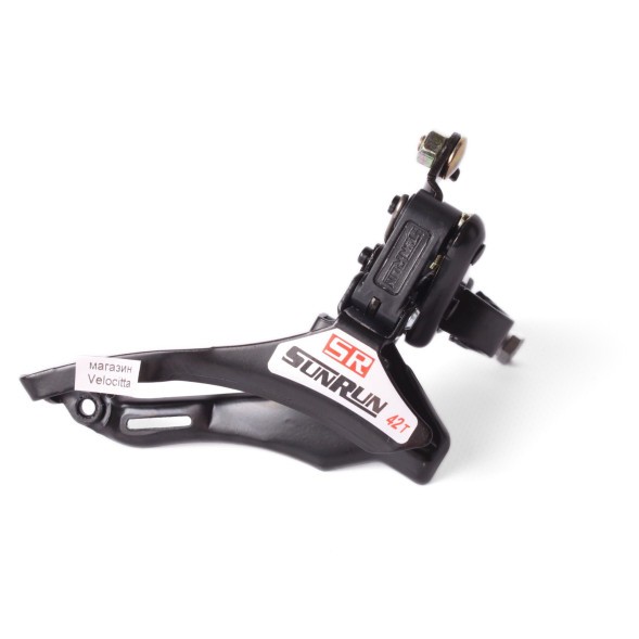 Передний индексный переключатель SunRun QD-35, нижняя тяга, хомут 28.6 мм, 42T, черный