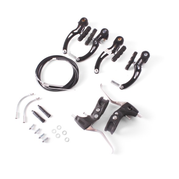 Набор V-тормоза, метал. (передн.+задн.) + метал. ручки + тросса, цвет черный