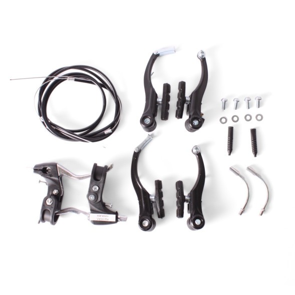 Набор V-тормоза, алюмин., (передн.+задн.) + п/алюм. ручки + тросса, цвет черный