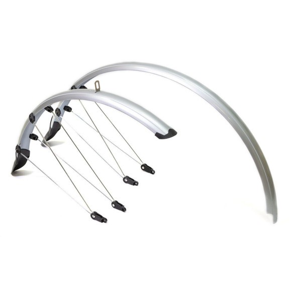 Набор крыльев 28&amp;quot;, b=46 мм, резиновые брызговики, металло-пластик, серебристый