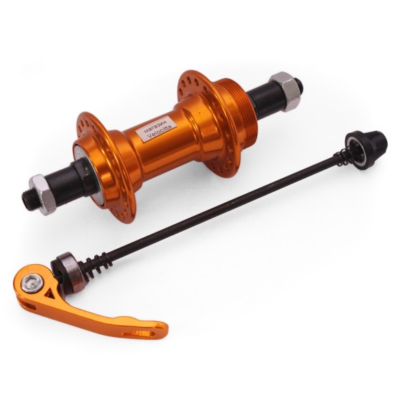 Втулка задняя Wang Zheng WZ-A201RQ golden, ось 3/8&amp;quot;х135x145 мм, алюминиевая, под V-brake, под трещотку, на эксцентрике, 36 отверстий, золотистая