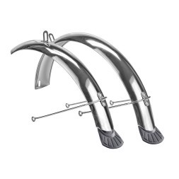 Велосипедные крылья 24", комплект, полноразмерные, с брызговиками, стальные, хром