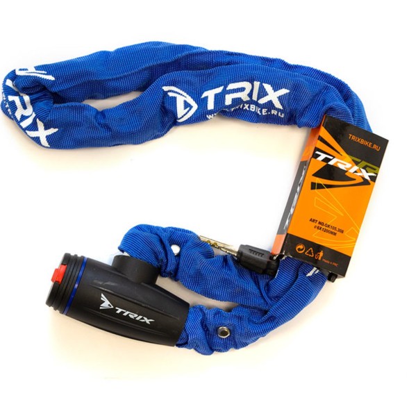 Велосипедный замок Trix GK105.308-BLUE, цепь, с ключами, 6×1200 мм, в тканевой оплетке, блистер