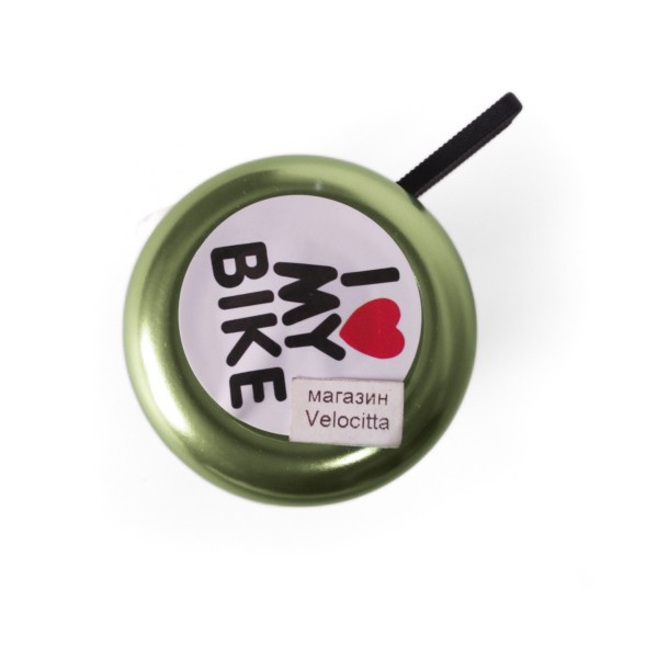 Звонок велосипедный Joy Kie 54BF-06 (I Love my Bike), стандарт, алюминий/пластик, черно-зеленый