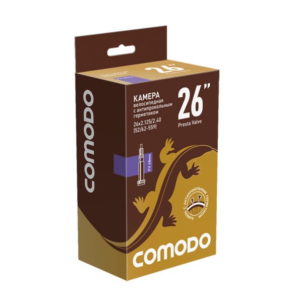 Камера Comodo 26x2.125/2.40 (52/62-559) FV-48 мм, с антипрокольным герметиком, бутиловая, Box